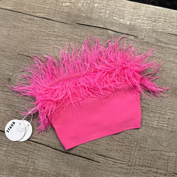 STAUD  Nellie Feather Top in Hot Pink- XS,S - Picture 6 of 14